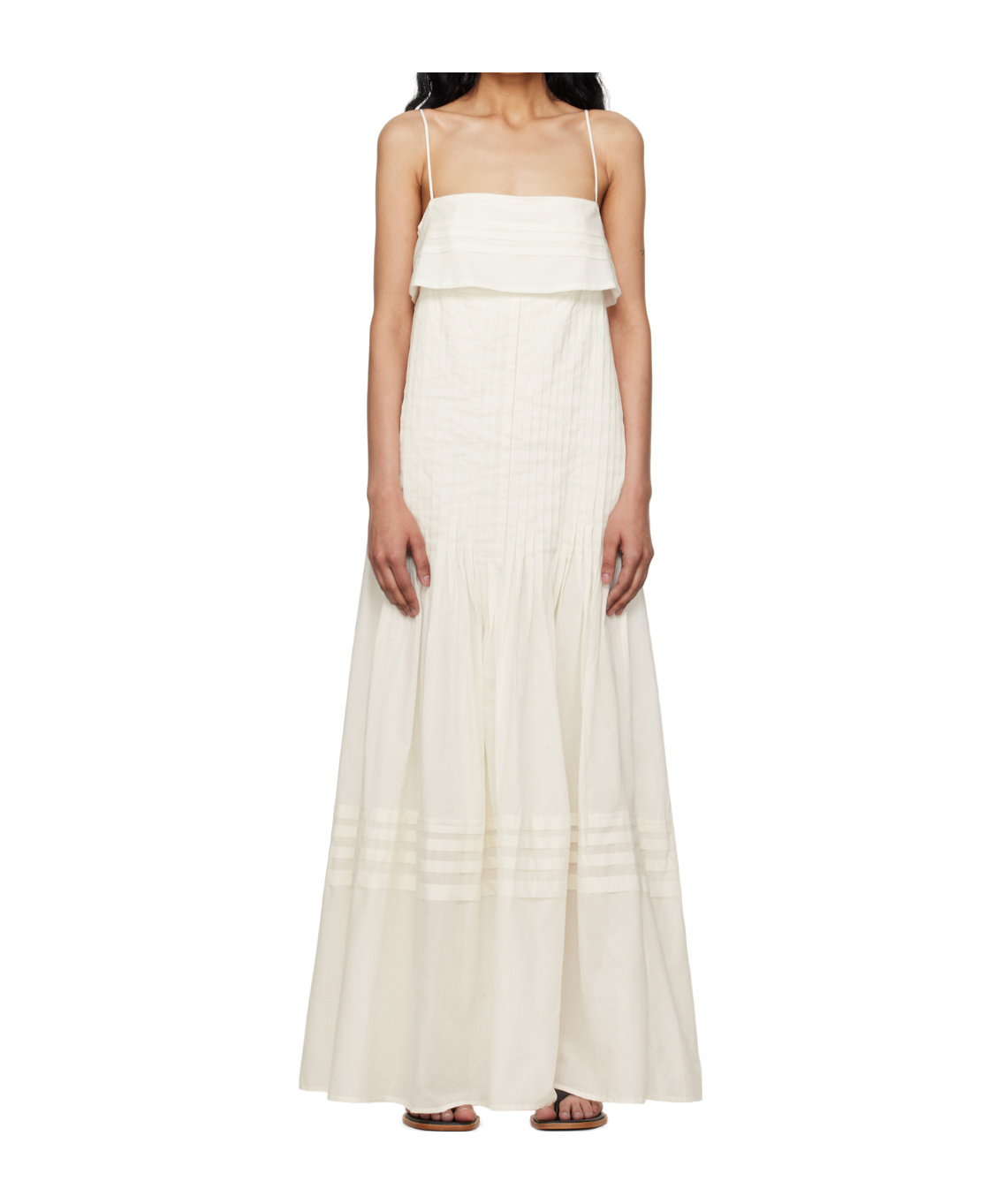 Staud Kristina Pleated Cotton Maxi Dress In White