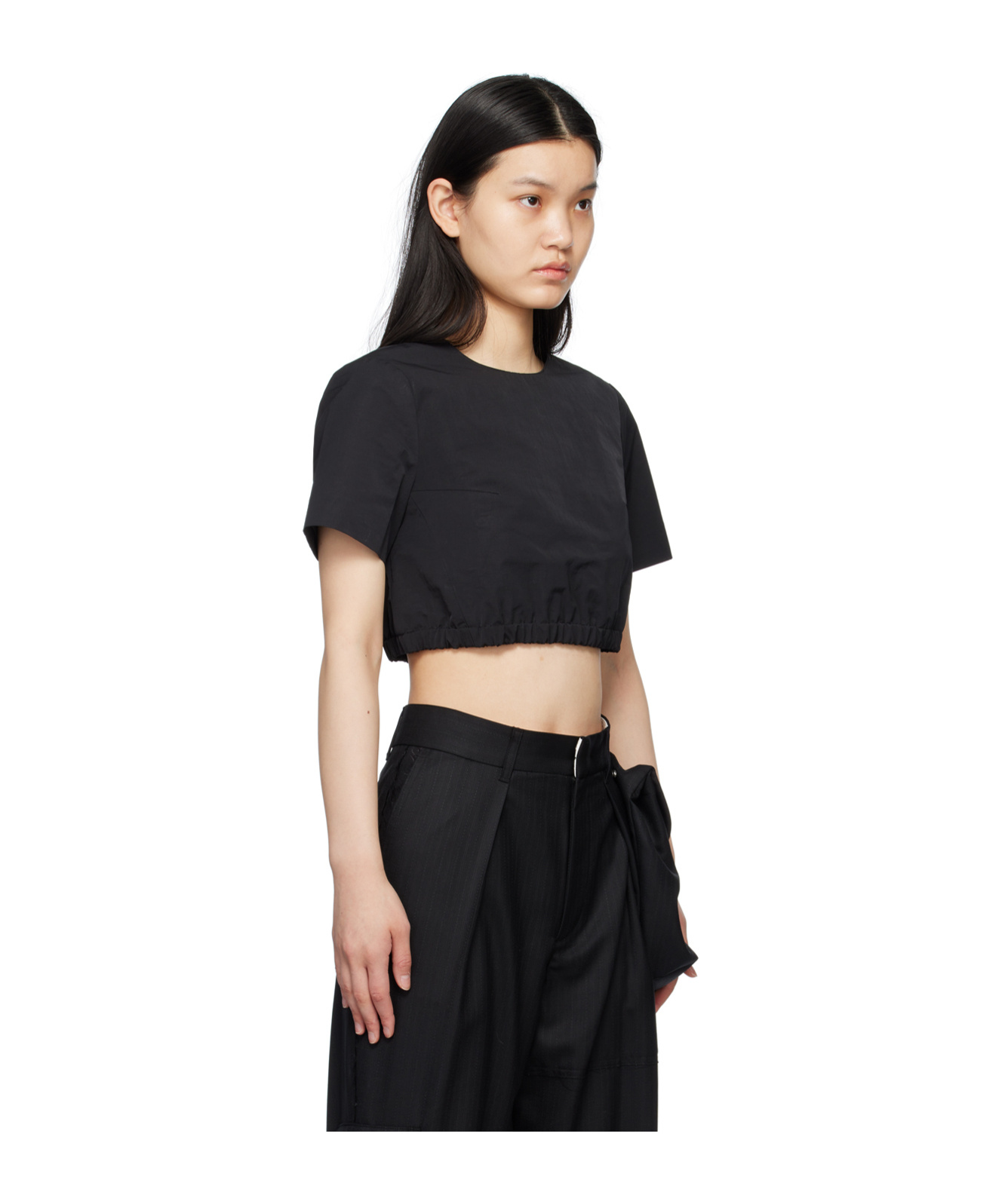Ader Error Round Collar Short T-shirt In Black