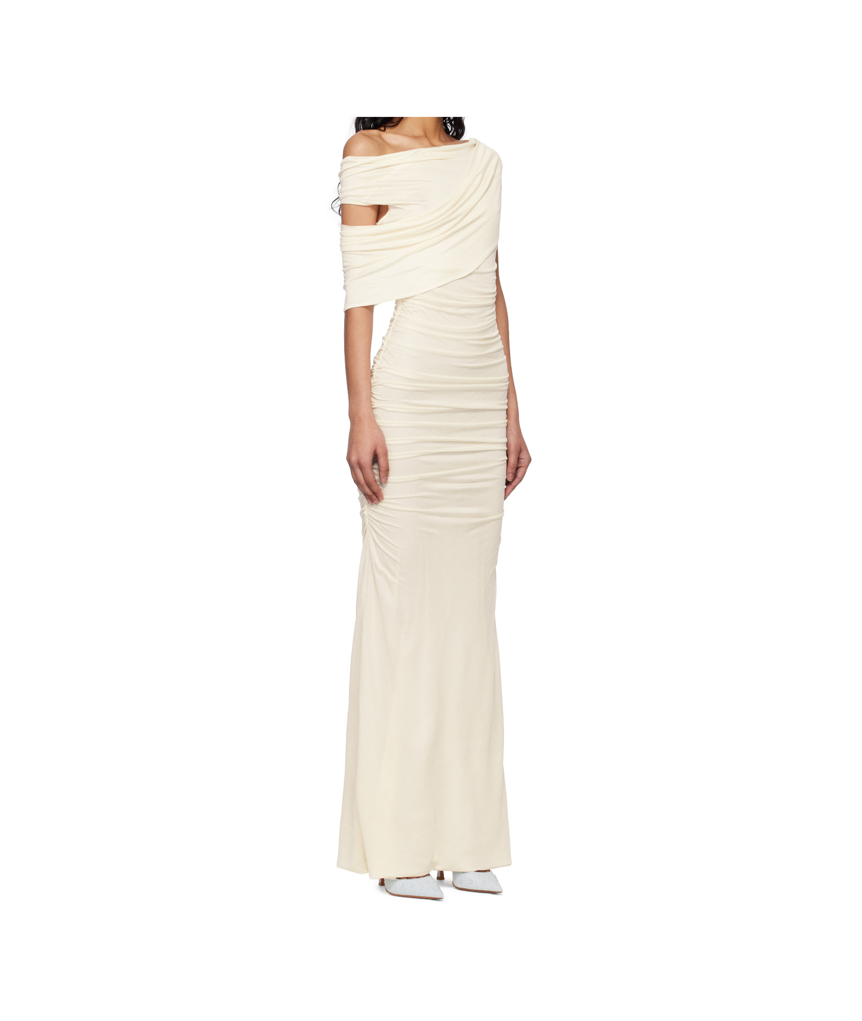 Blumarine Off-white One-shoulder Maxi Dress In White