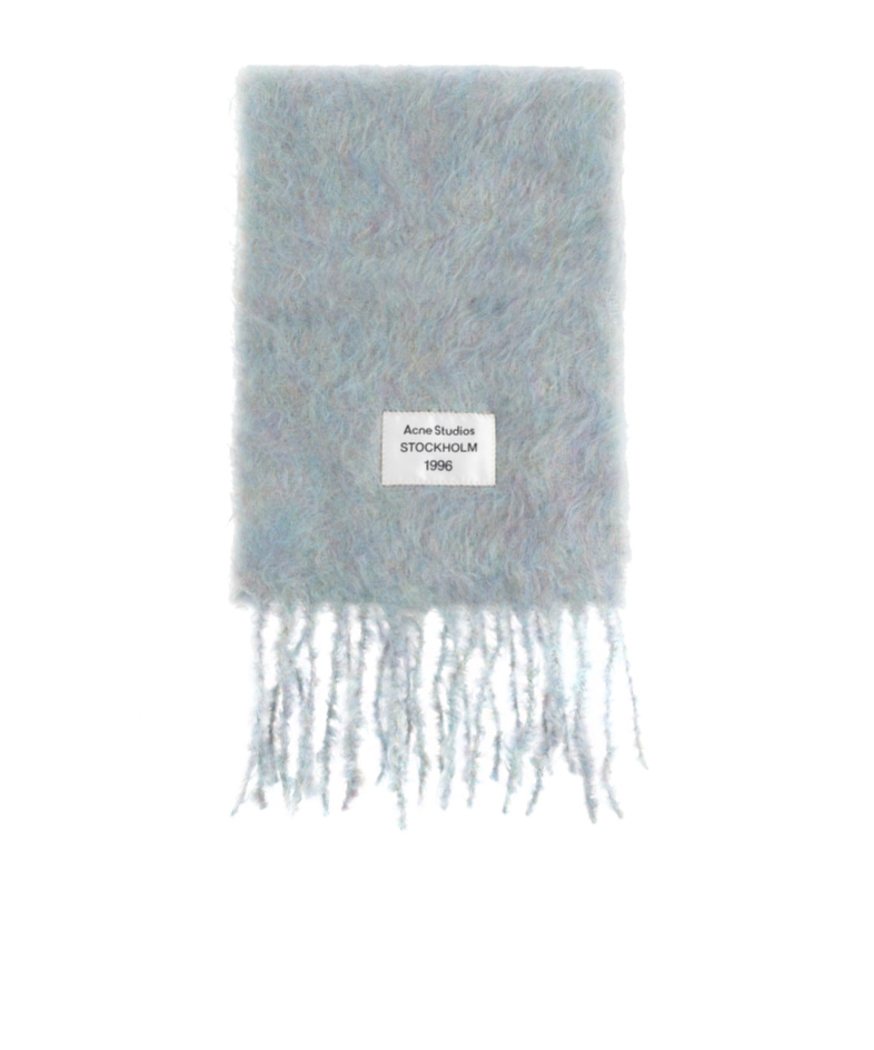 Acne Studios Womens Light Blue Melange Fringed Knitted Scarf In Gray
