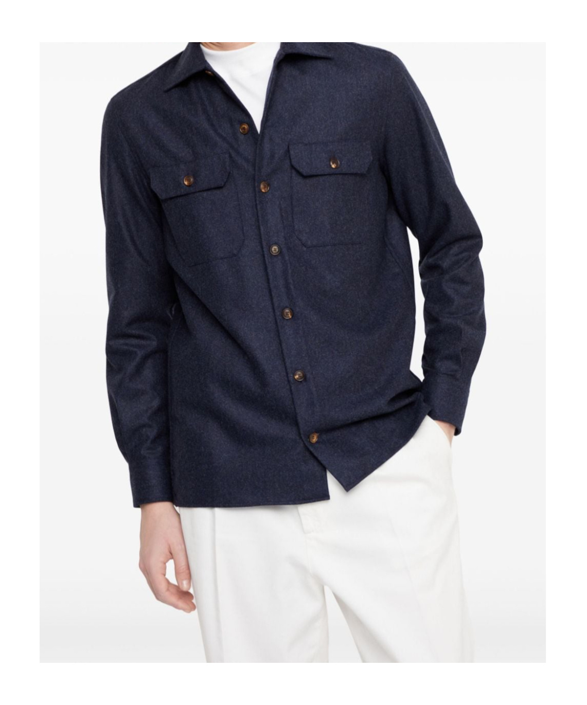 Brunello Cucinelli Virgin Wool Flannel Overshirt With Pockets In Blue