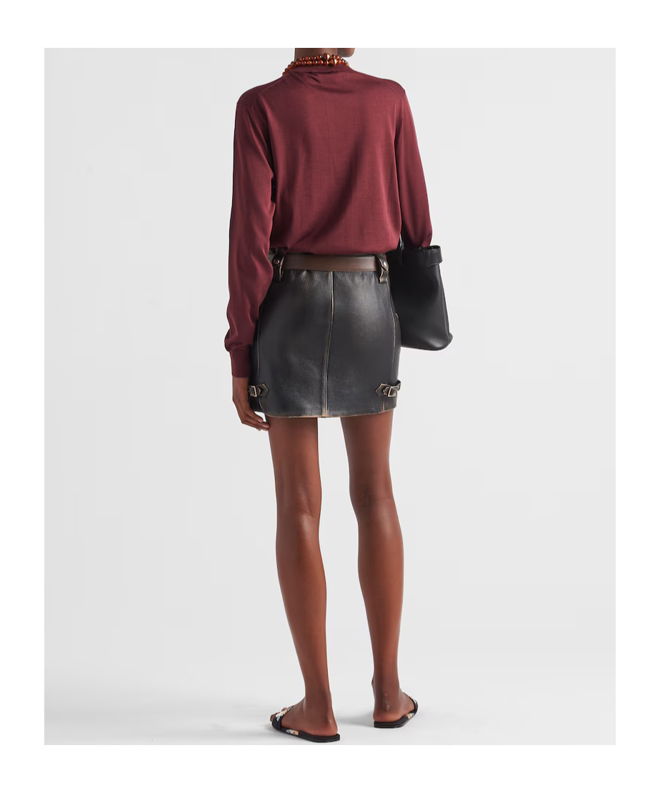 Prada Leather Mini Skirt In Black