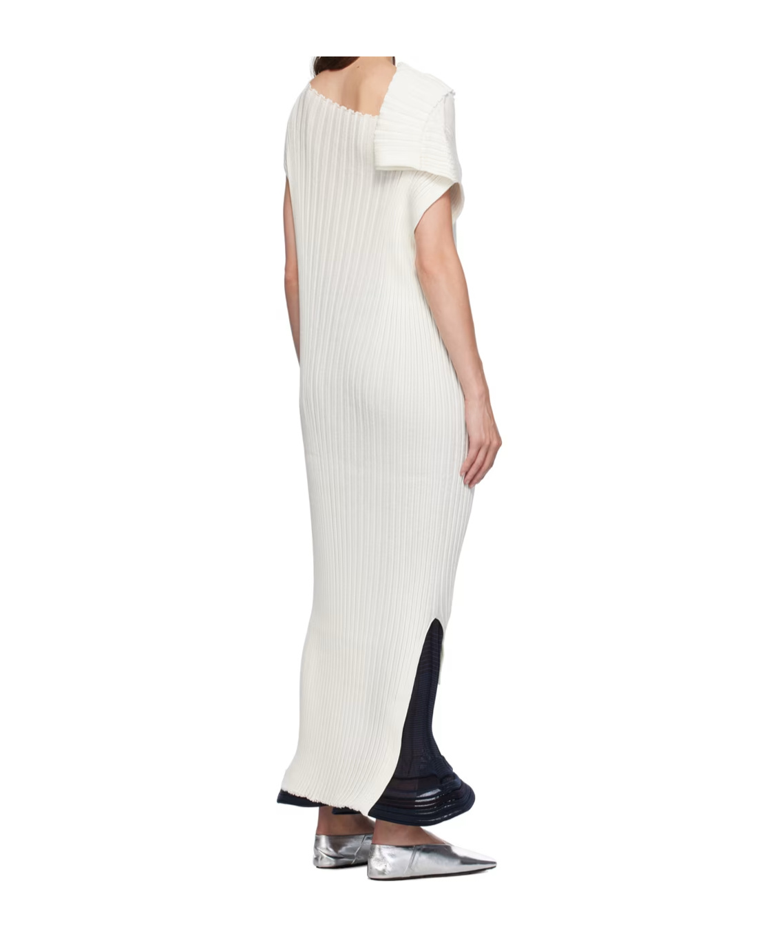 Issey Miyake White Sparkling Merino Rib Midi Dress In White