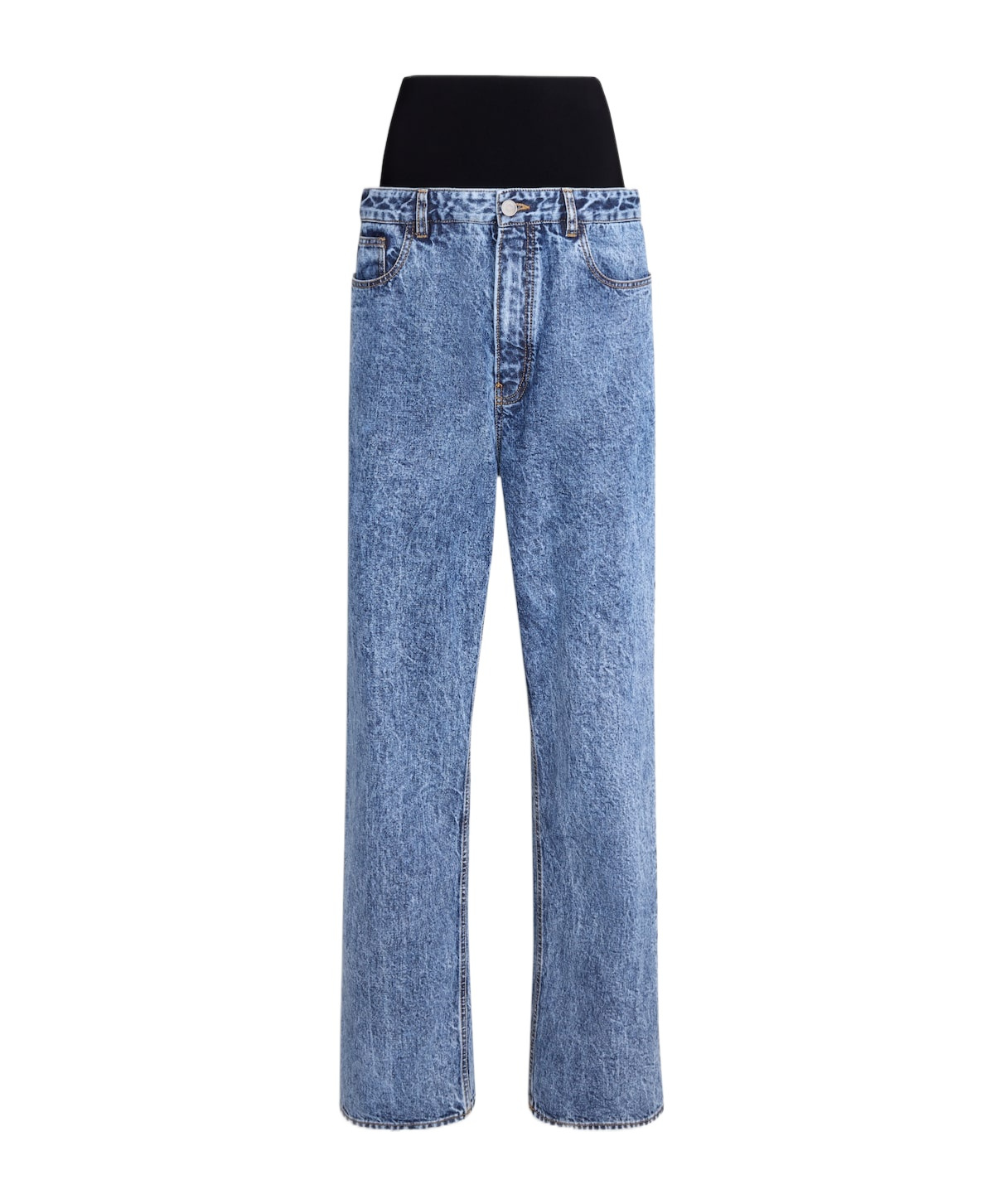 Alaïa Snow Denim Jeans With Knit Band In Blue