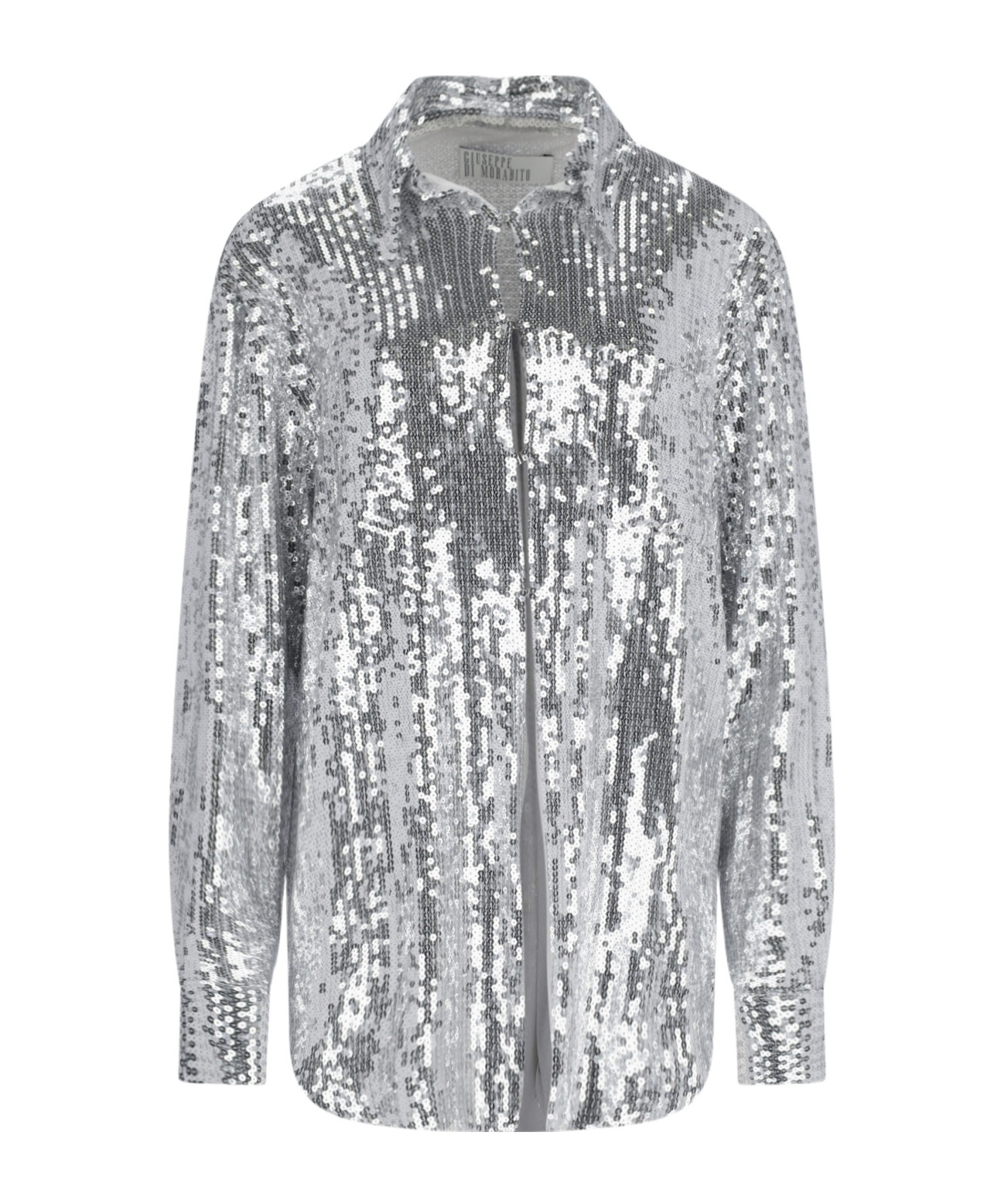 Giuseppe Di Morabito Sequin Embellished Collared Neck Long Sleeves Top In Gray