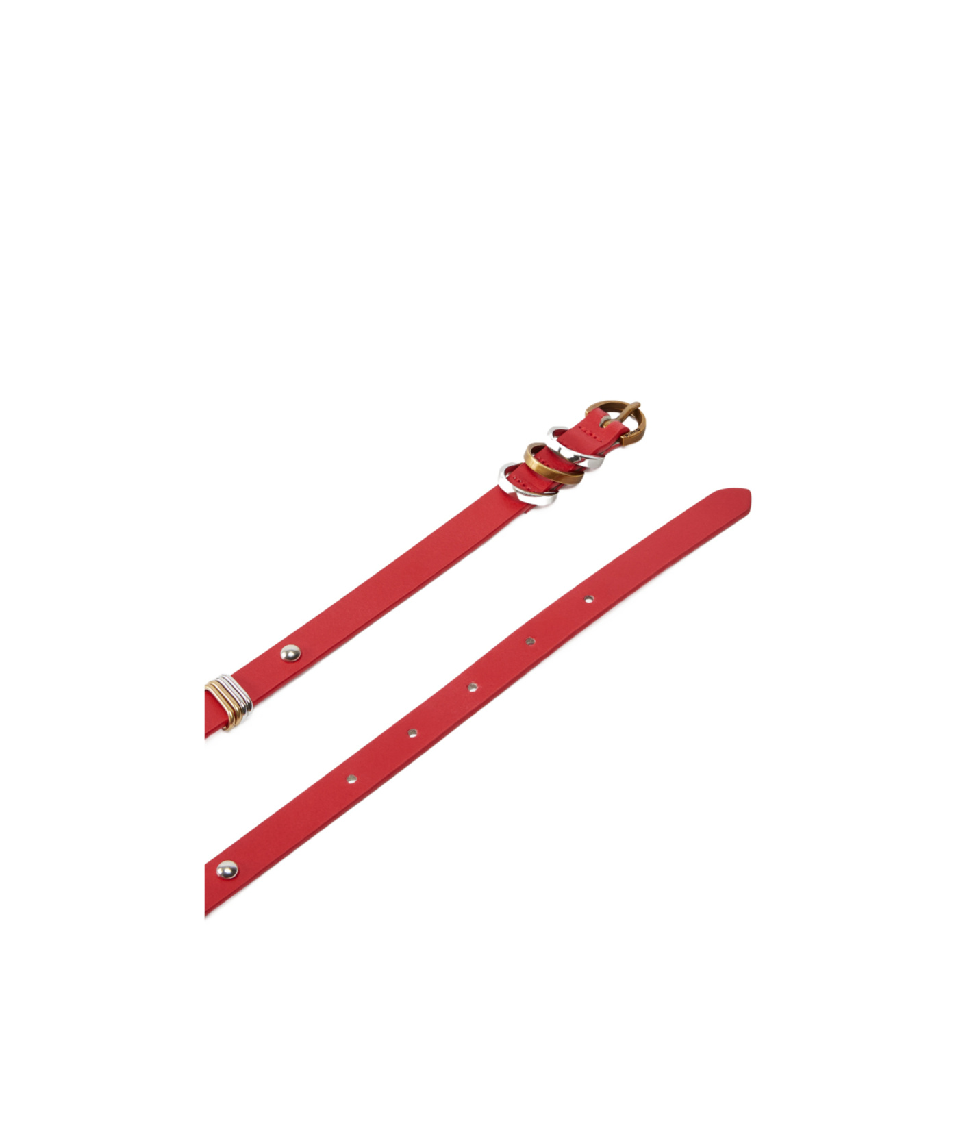 Pinko Thin Leather Belt With Metal Rings, 1.5cm In Red
