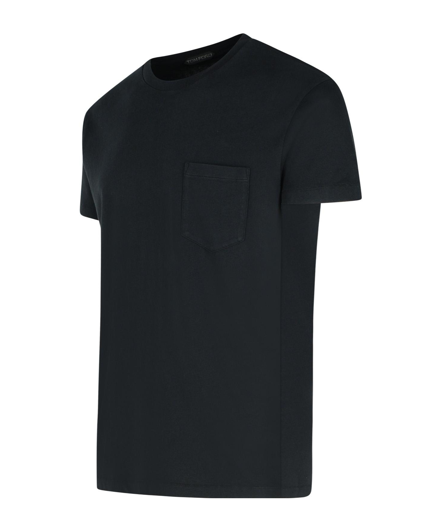 Tom Ford Black Basic Crewneck T-shirt With Tonal Stitching In Cotton Blend Man