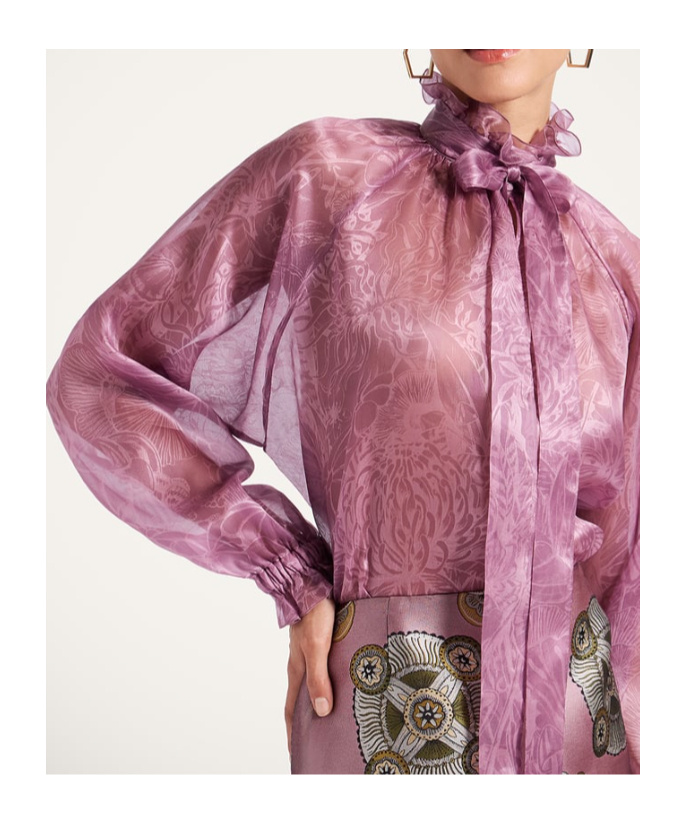 La Doublej Cerere Ruffled High-neck Blouse In Pink