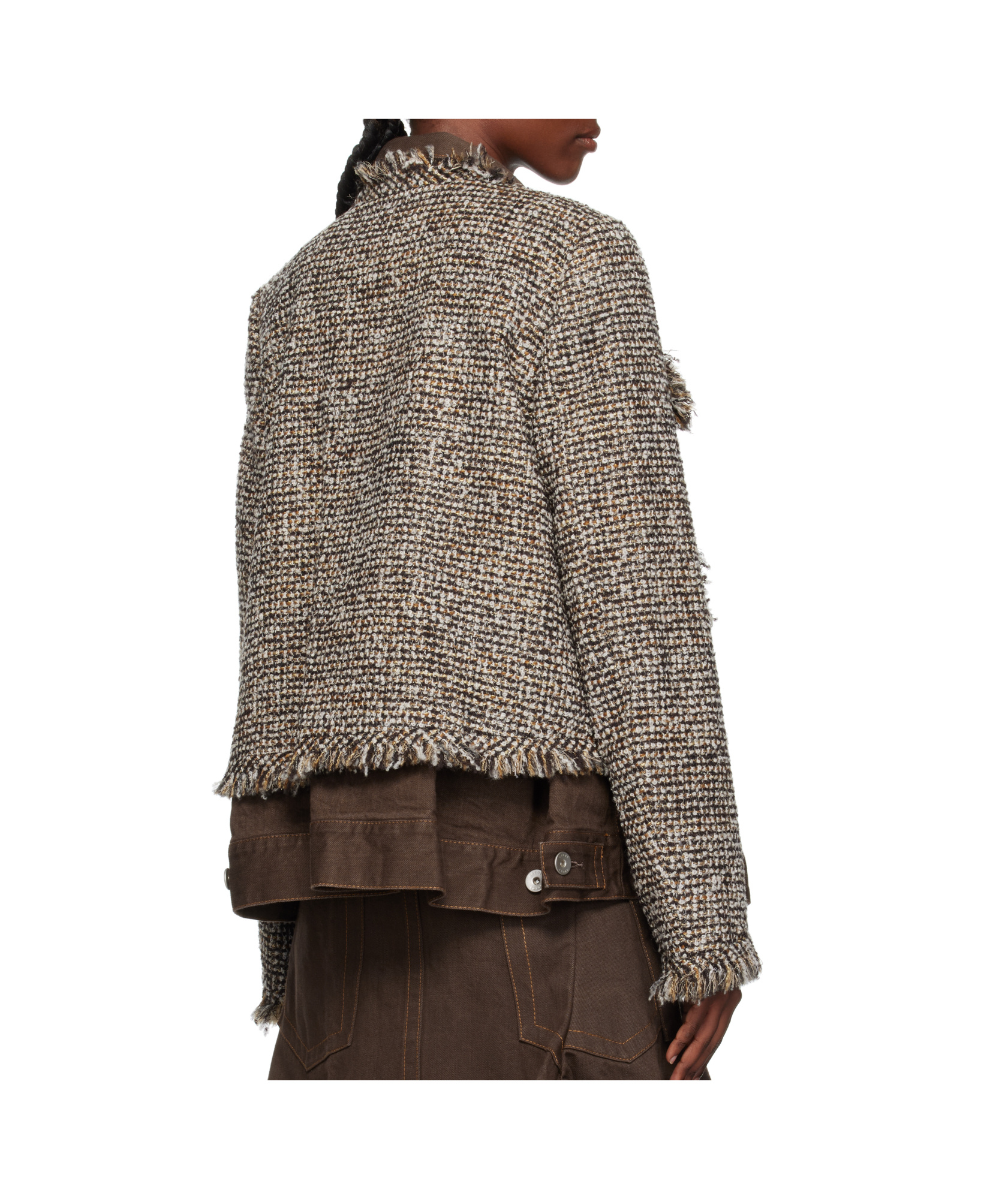 Sacai Tweed-fringed Jacket In Multi