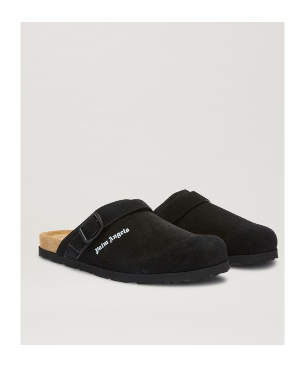 Palm Angels Logo Printed Round Toe Slippers In Black