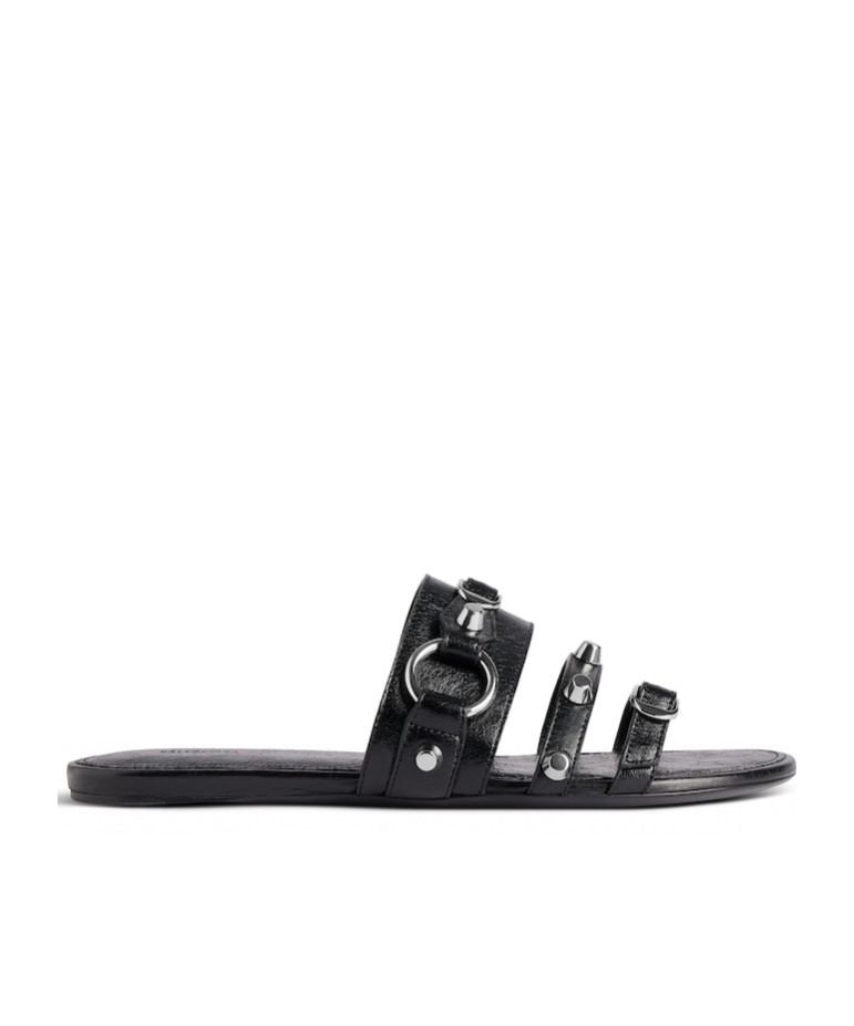 Balenciaga City Nappa Leather Flat Slides In Black