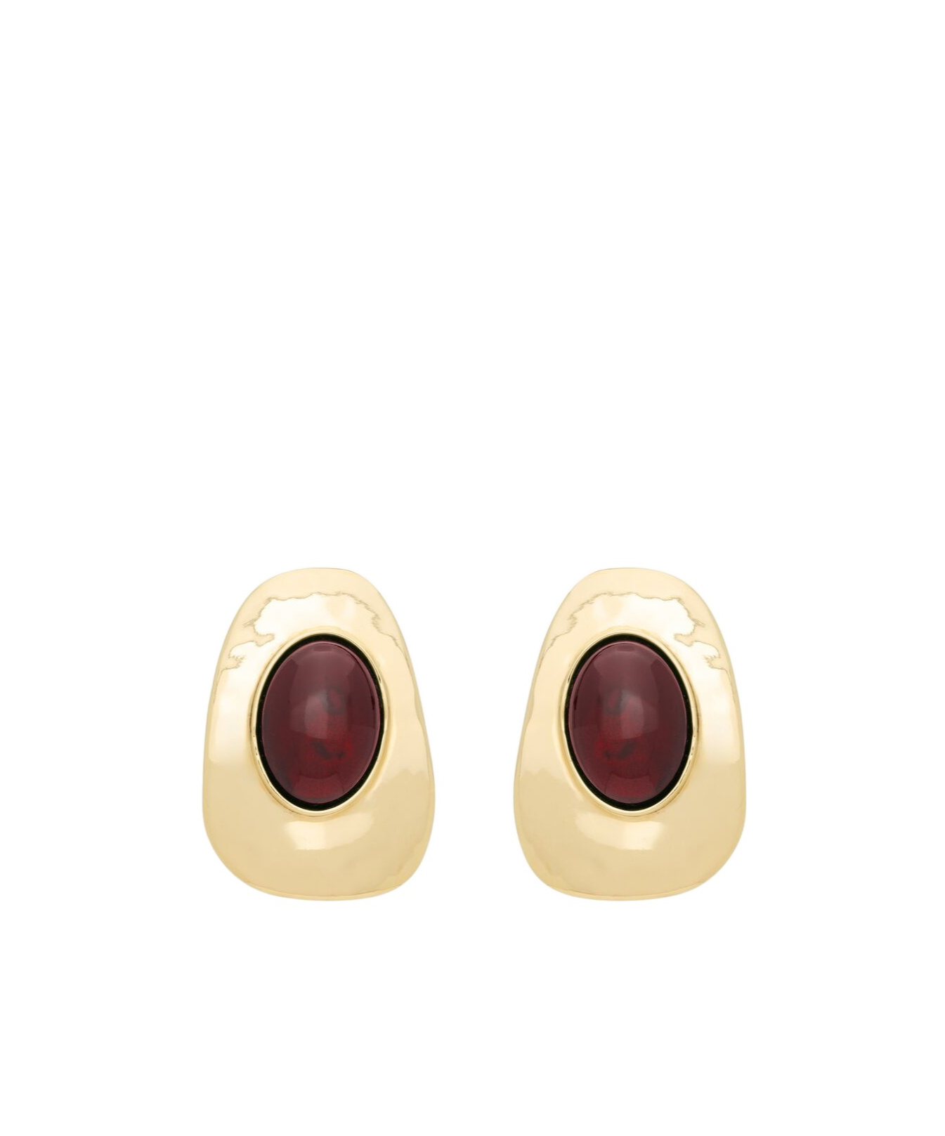 Saint Laurent Resin And Metal Cabochon Earrings In Burgundy Red/brass Gold