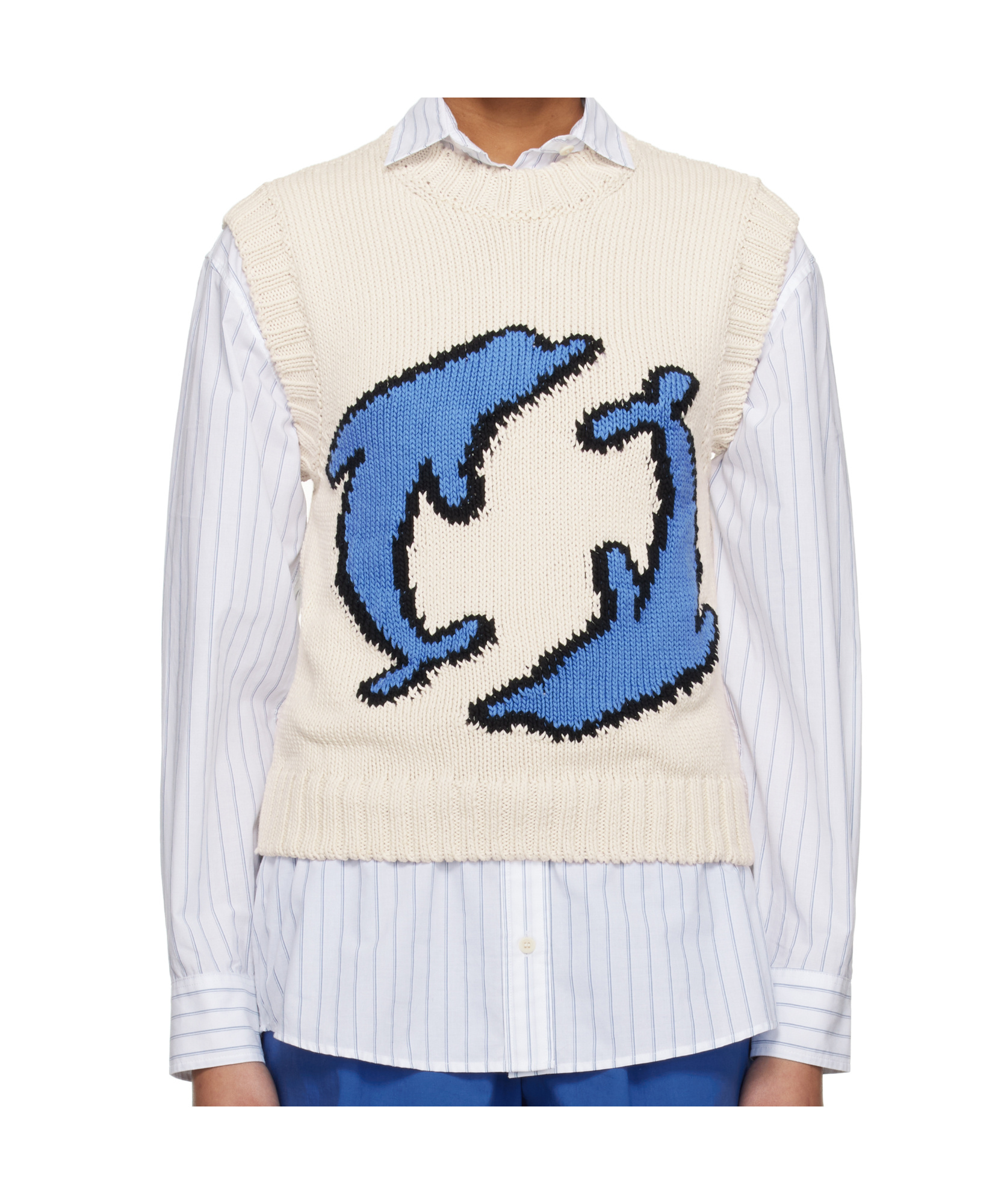 Msgm Jacquard Knitted Vest In White
