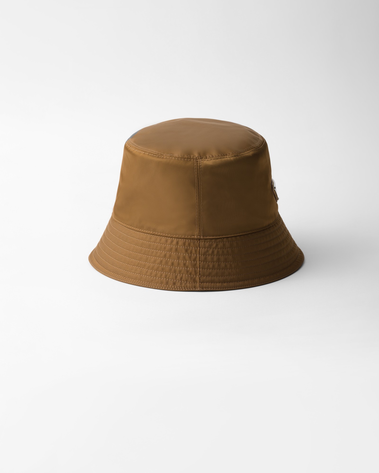 Prada Mens Brown Logo-badge Recycled-nylon Bucket Hat In Brown