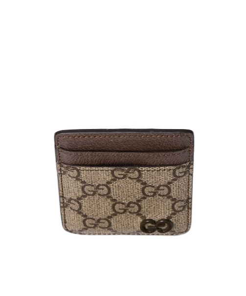 Gucci Two-color Magnetic Buckle Card Holder In Brown