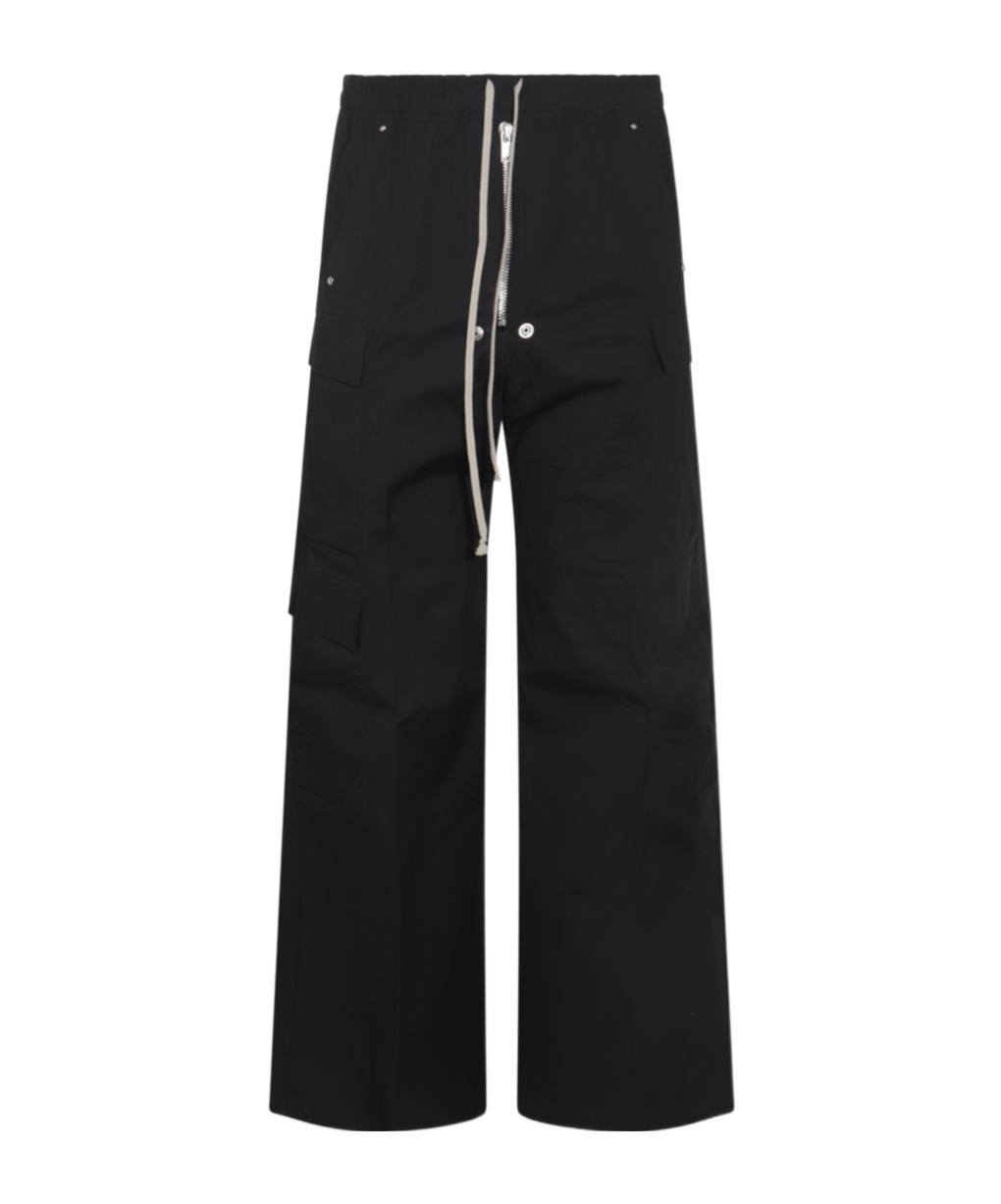 Rick Owens Mens Black Cargobelas Multi-pockets Wide-leg Relaxed-fit Stretch-cotton Trousers In Black