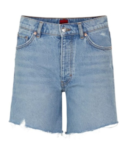 Shop Hugo Boss Distressed Denim Shorts In Gray