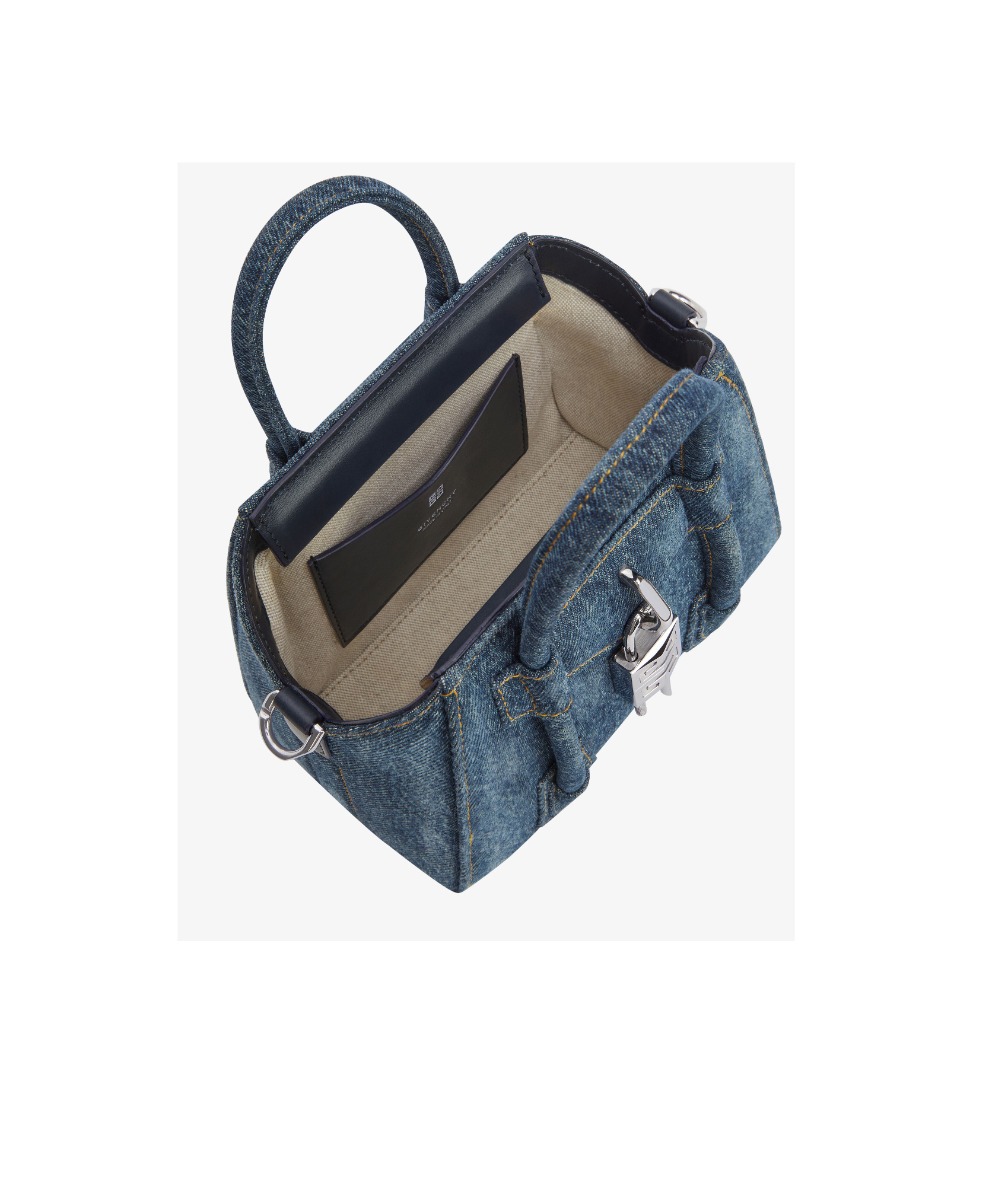 Givenchy Antigona Toy Lock Washed Denim Cloth Bag In Blue