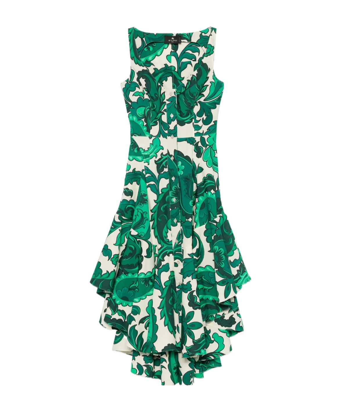 Etro Paisley Print Asymmetric Midi Dress In Green Multi