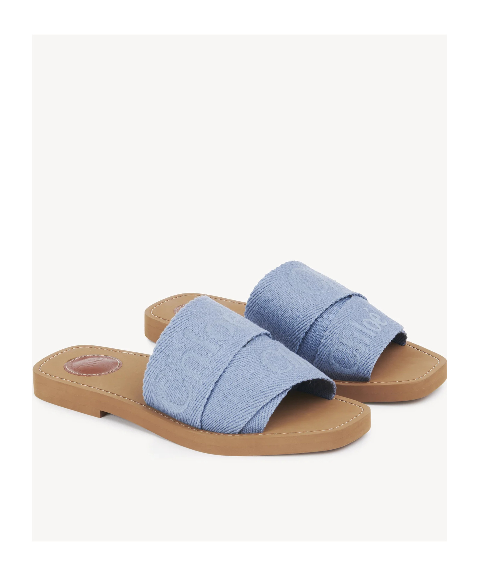Chloé Woody Embroidered Logo Flat Sandals In Blue