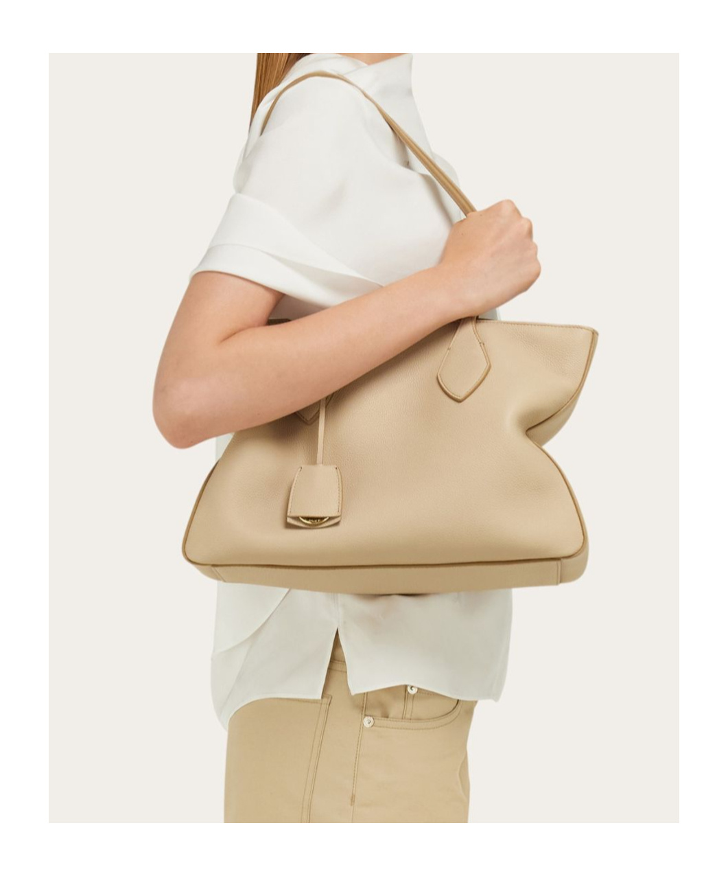 Shop Ferragamo Logo Stamp Tote Bag In Nude