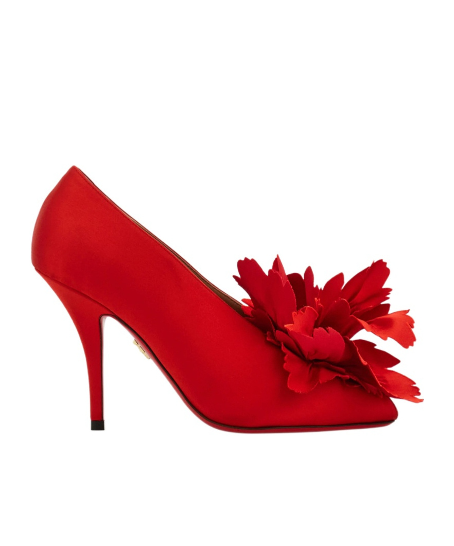 Ferragamo Flower Embellished High Heel Pump In Red