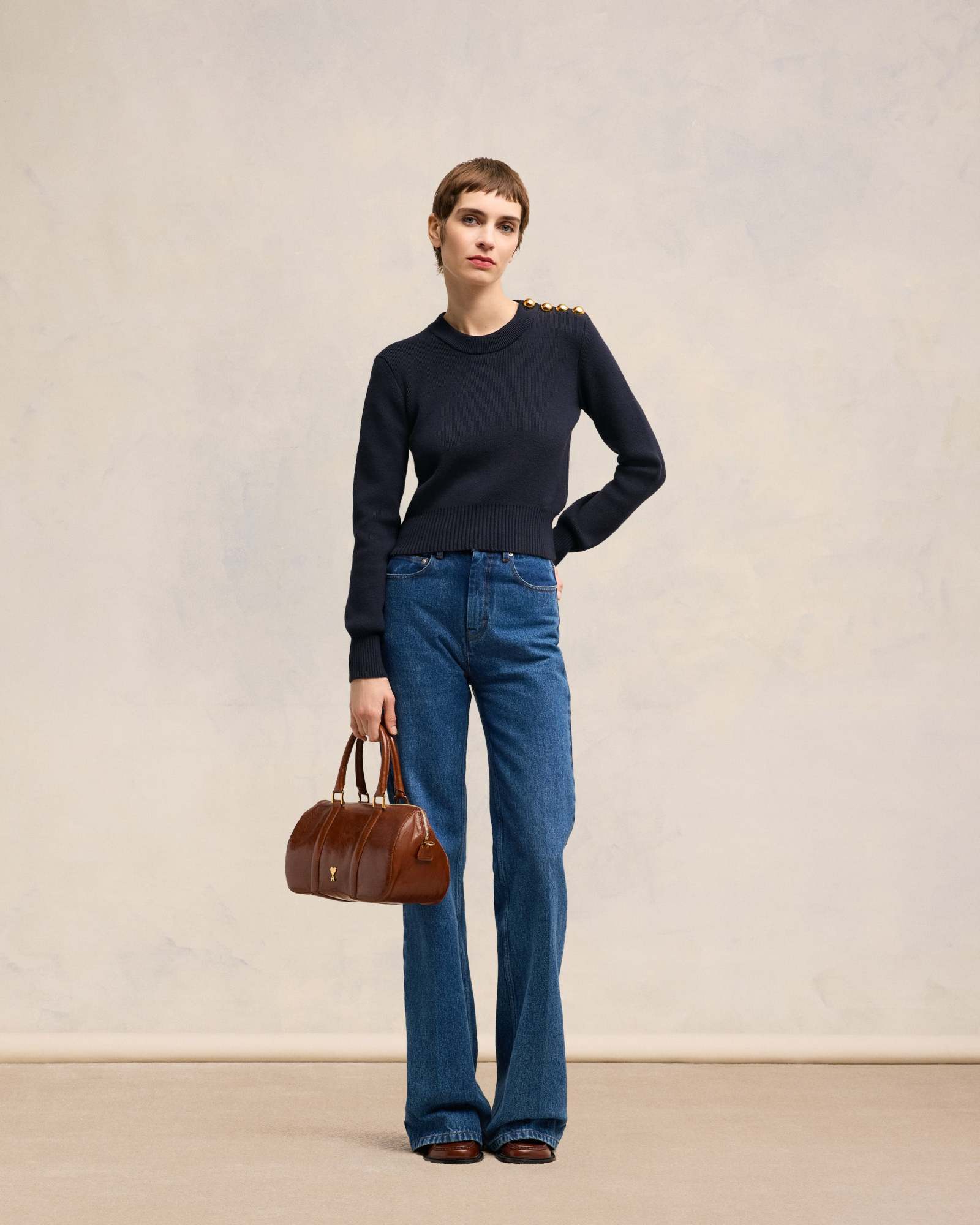 Ami Alexandre Mattiussi Ami Button Embellished Crewneck Knitted Jumper In Black