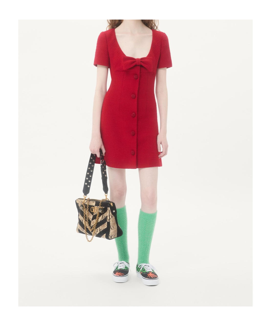 Valentino Bow-detailed Wool-blend Tweed Mini Dress In Red