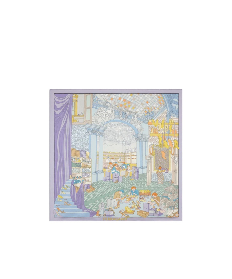 Ferragamo Atelier Print Silk Foulard In Purple
