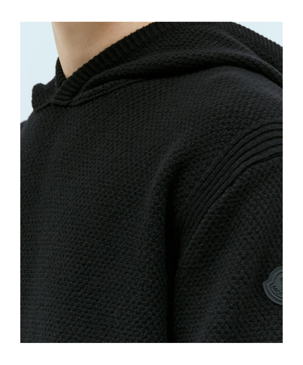 Moncler Men Wool Hooded Sweatshirt In Black