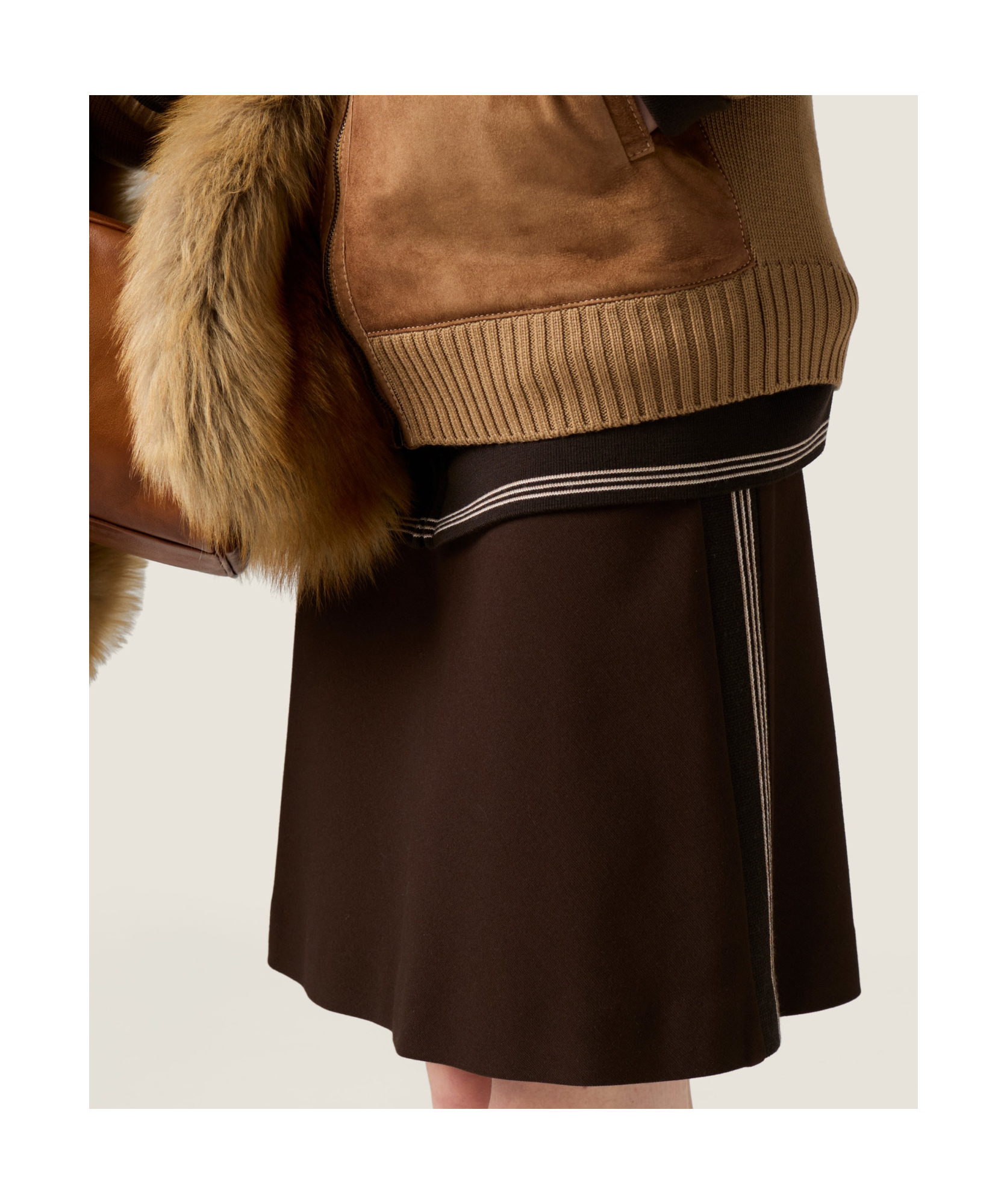 Miu Miu Logo-detail Ribbed Mini Skirt In Brown