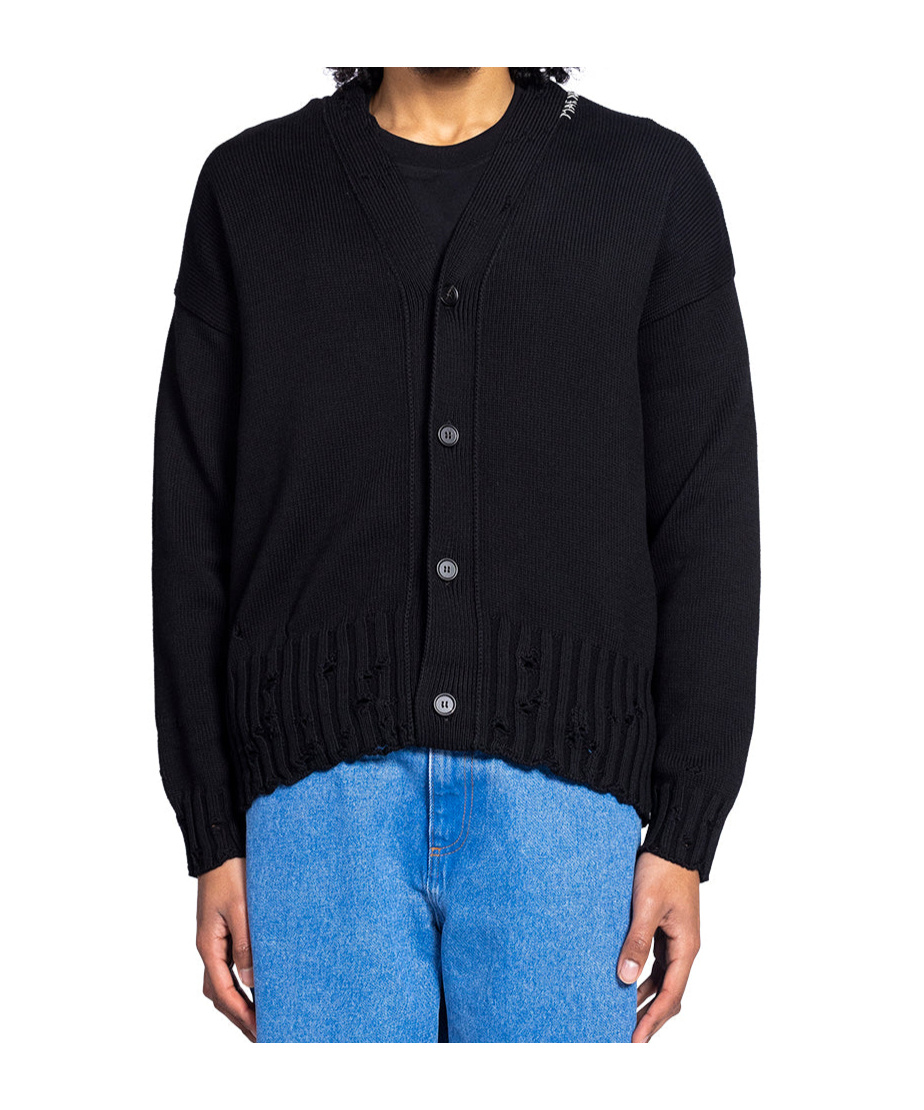 Marni Knitted Cardigan Distressed Long Sleeves Ribbed Hem In Black