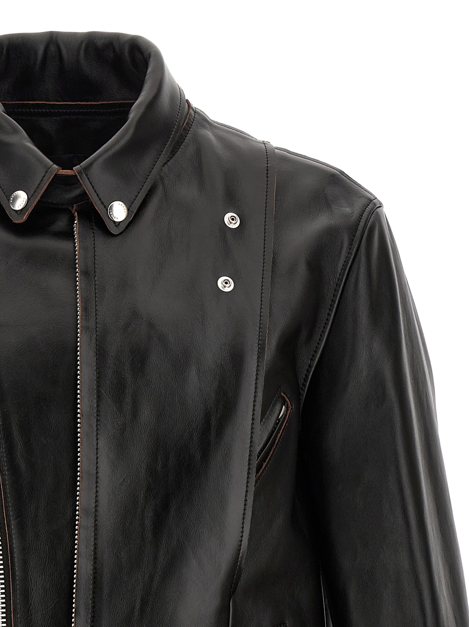 Sacai Snap-fastening Leather Jacket In Black