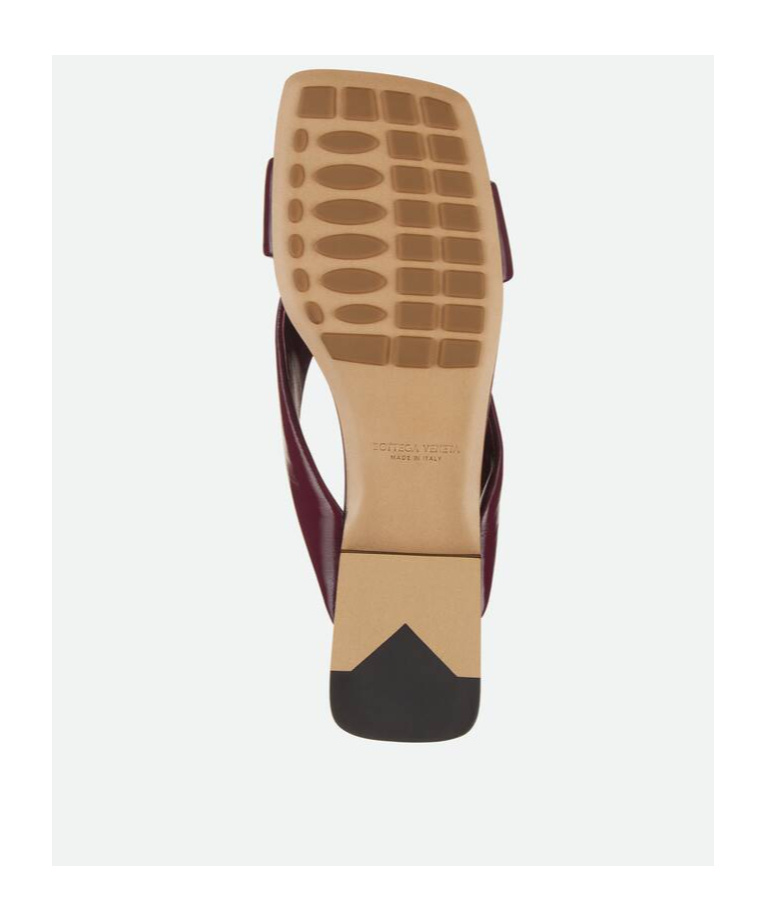 Bottega Veneta Burgundy Shiny Calf Leather Riva Flat Mules In Brown