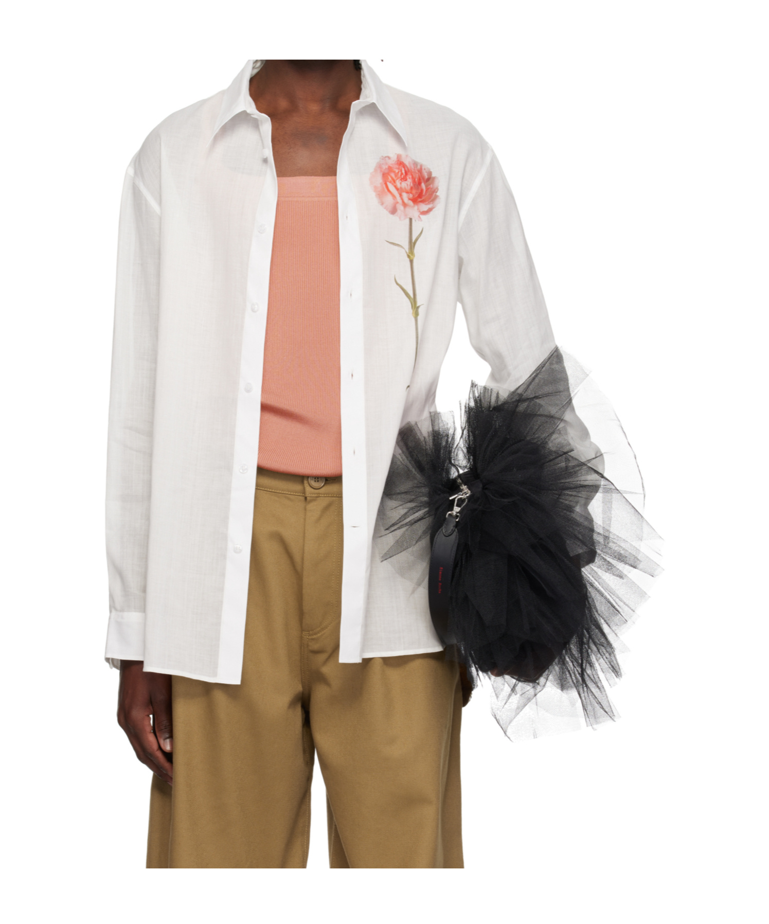 Simone Rocha Carnation Print Easy Cotton Voile Button-up Shirt In Lapel Collar, Long Sleeves And Button Closure.