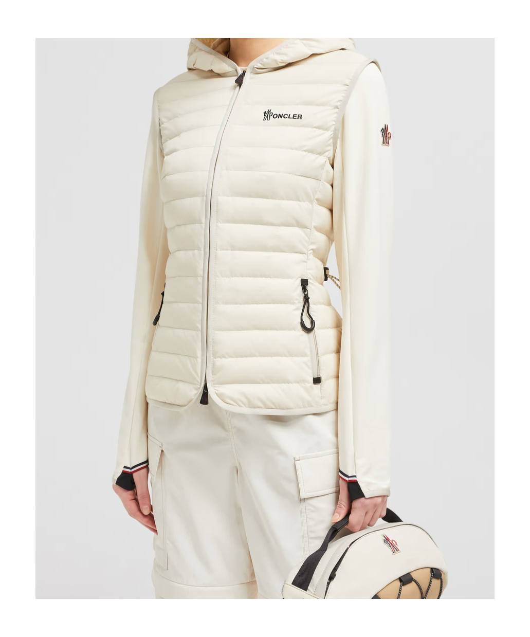 Moncler Sweat Zippé En Coton Matelassé In White