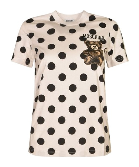 Moschino Polka Dot Graphic Print Short Sleeve Top In Neutral