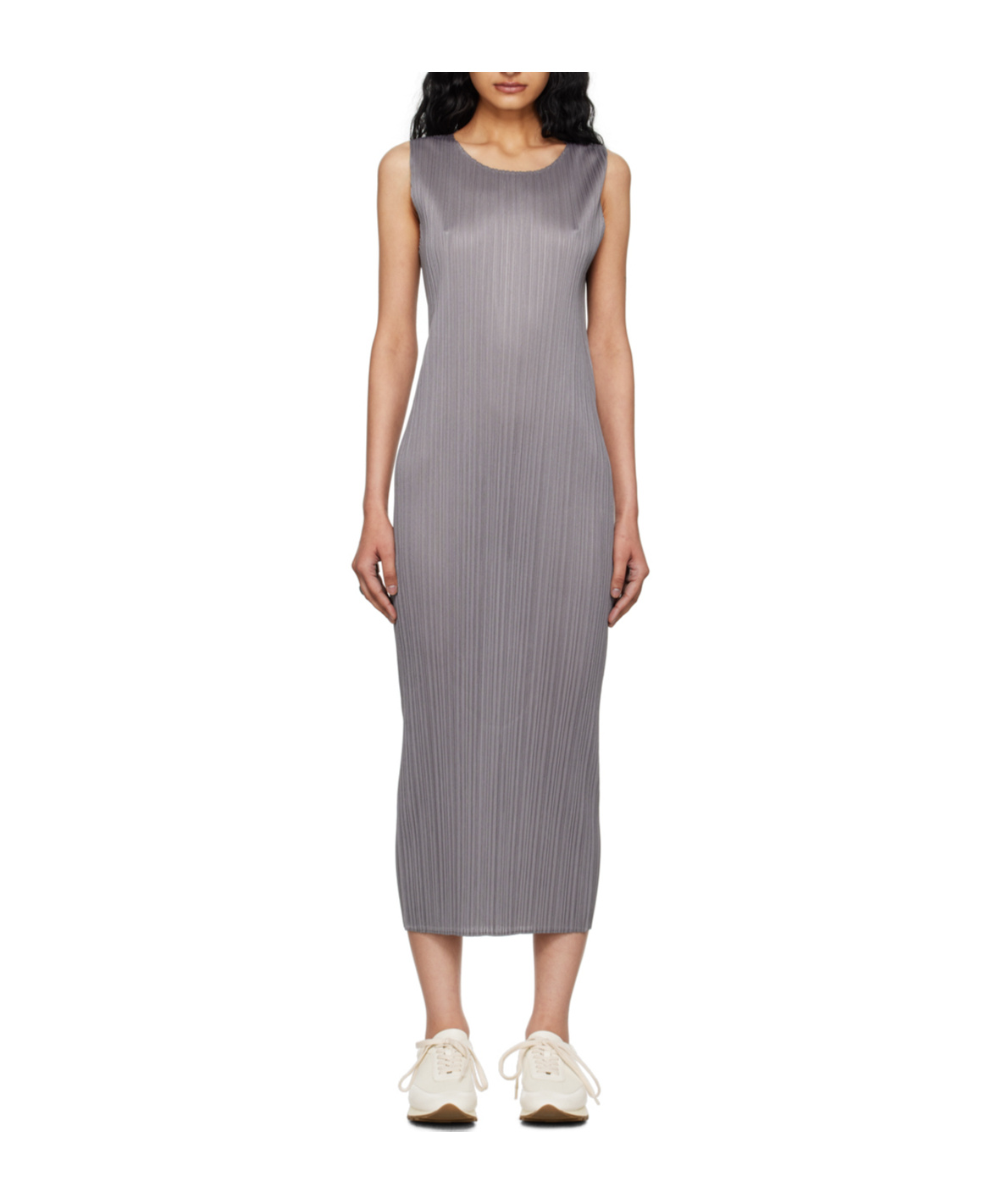 Shop Issey Miyake Pleated Dress In Gray