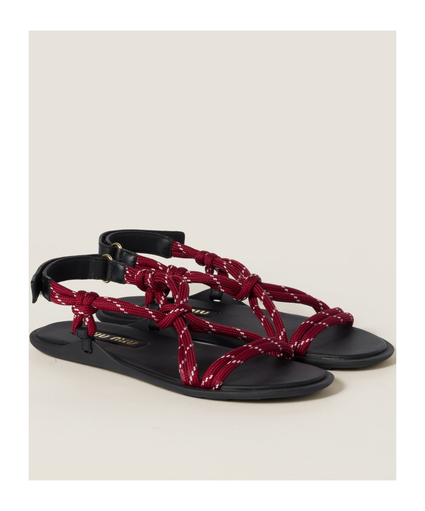 MIU MIU RIVIÈRE CORD AND LEATHER SANDALS