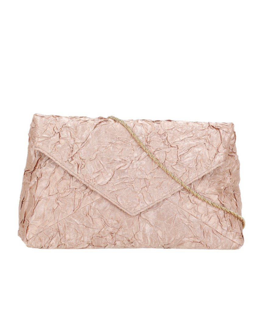 Dries Van Noten Chain Strap Crinkled Texture Envelope Flap Metallic Finish Pleated Fabric Shoulder Bag In Pink