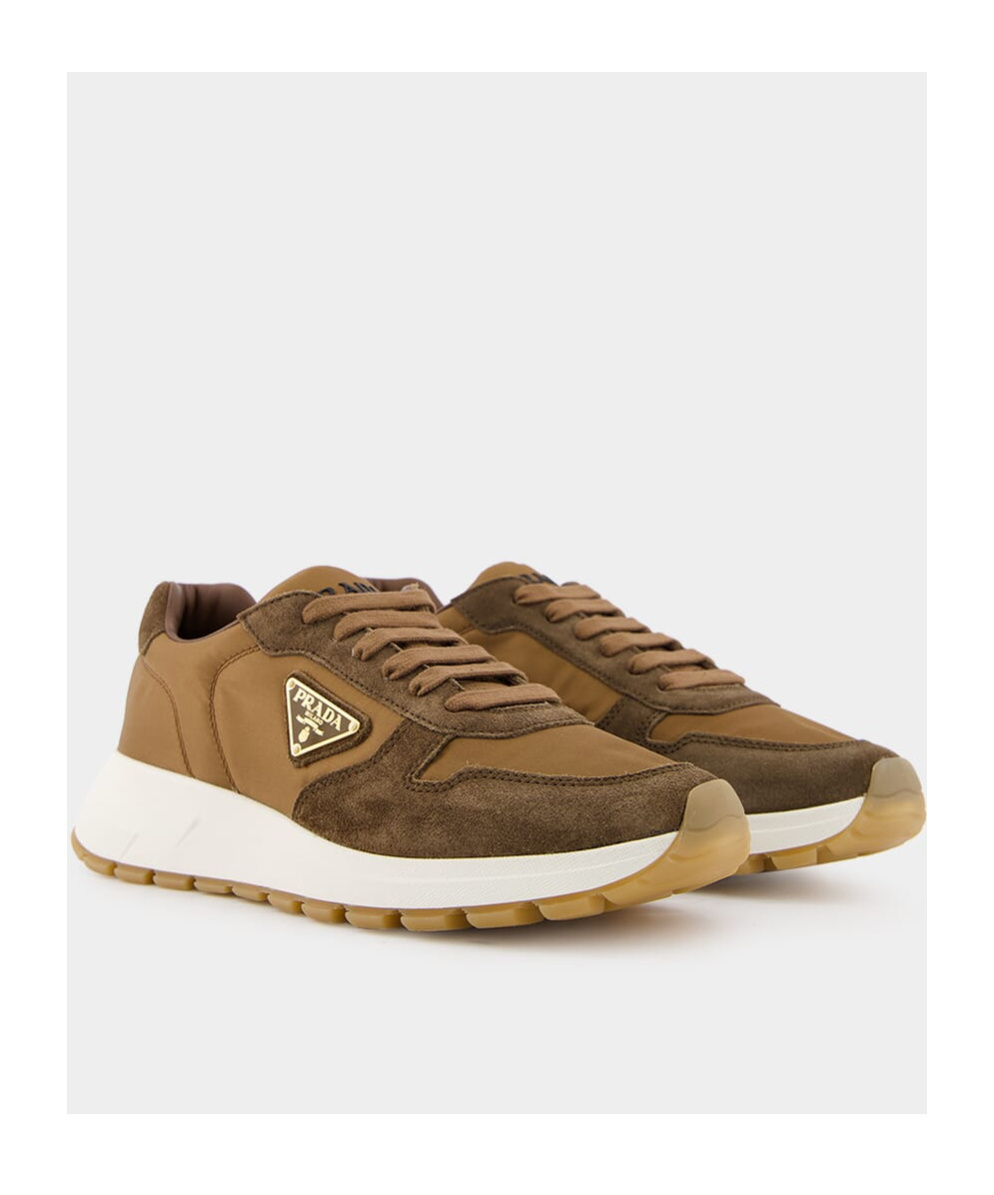 Prada Suede Low-top Sneakers Rubber Sole In Nude