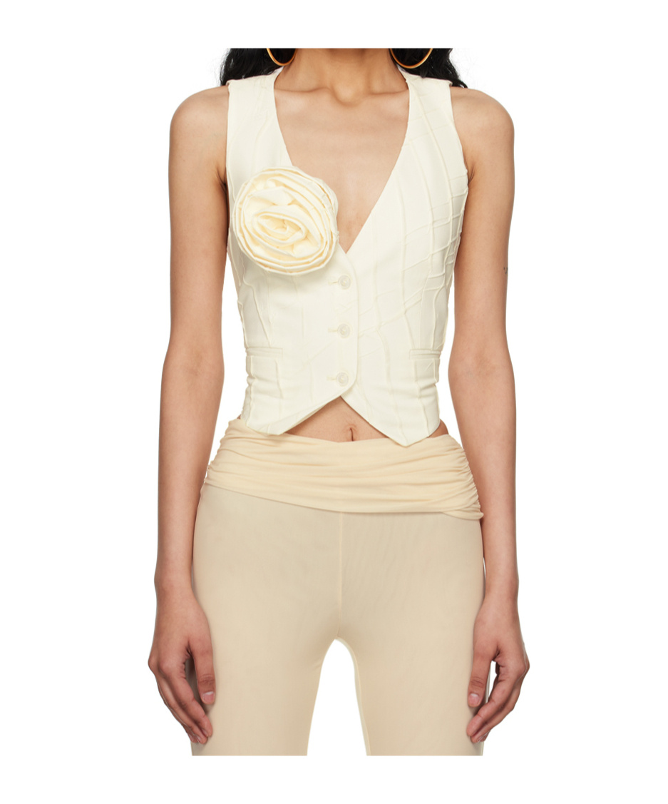 Blumarine White Floral Vest In Nude