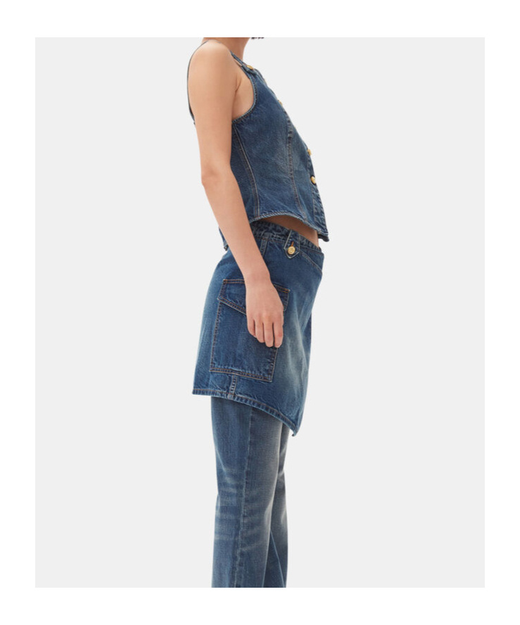 Ganni Blue Heavy Washed Denim Tank Top In Blue