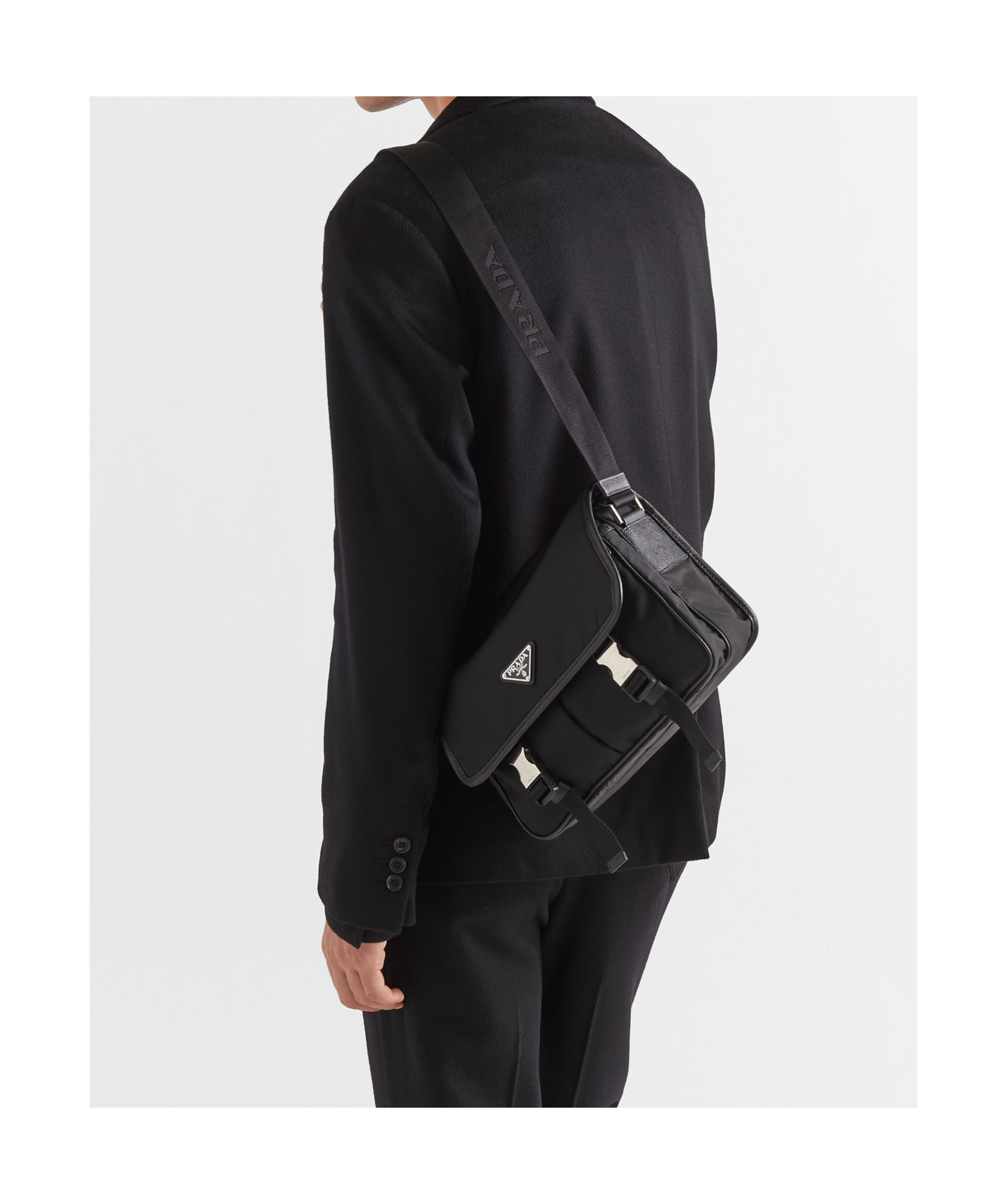 Prada Re-nylon Triangle-logo Crossbody Bag In Black
