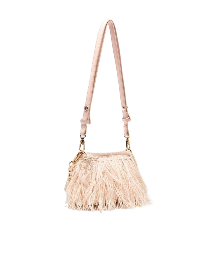 Liu •jo Feather-trimmed Shoulder Bag In Nude