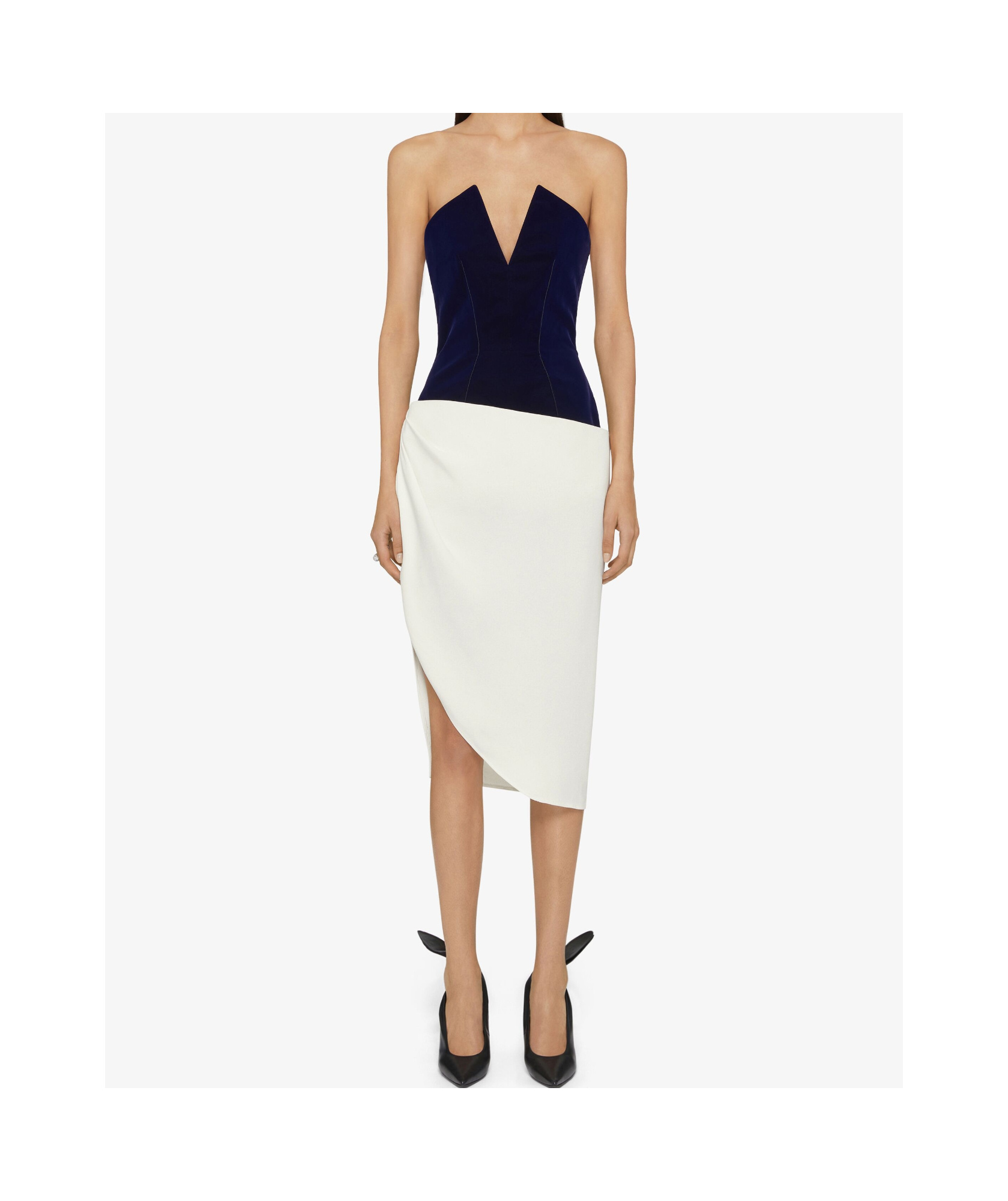 Givenchy Bi-material Bustier Asymmetric Dress In Deep Navy Blue