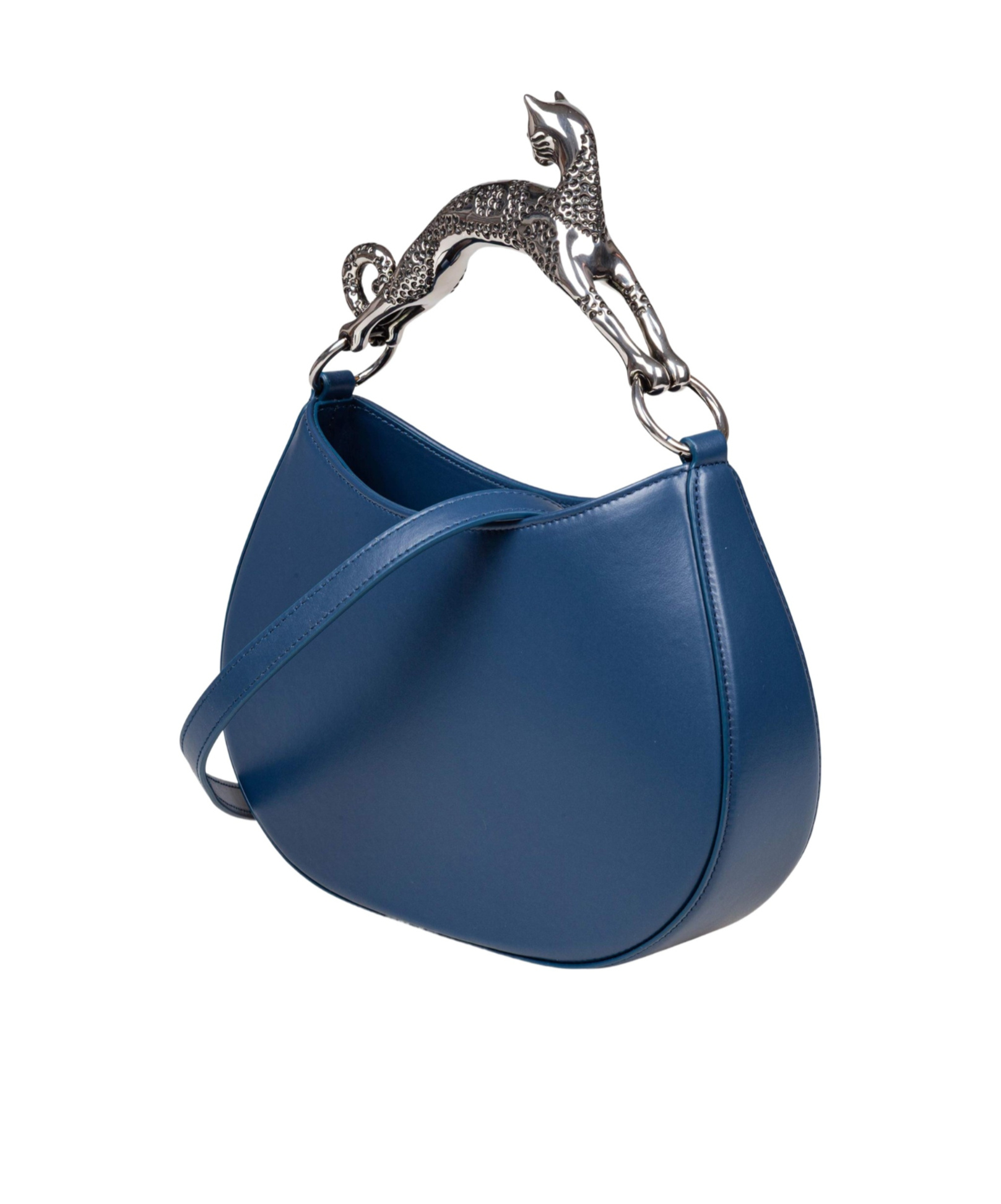 Lanvin Leather Cat Hobo Bag In Blue