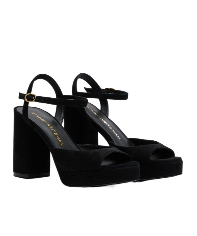 Stuart Weitzman High Block Heel Sandals With Platform Sole In Black