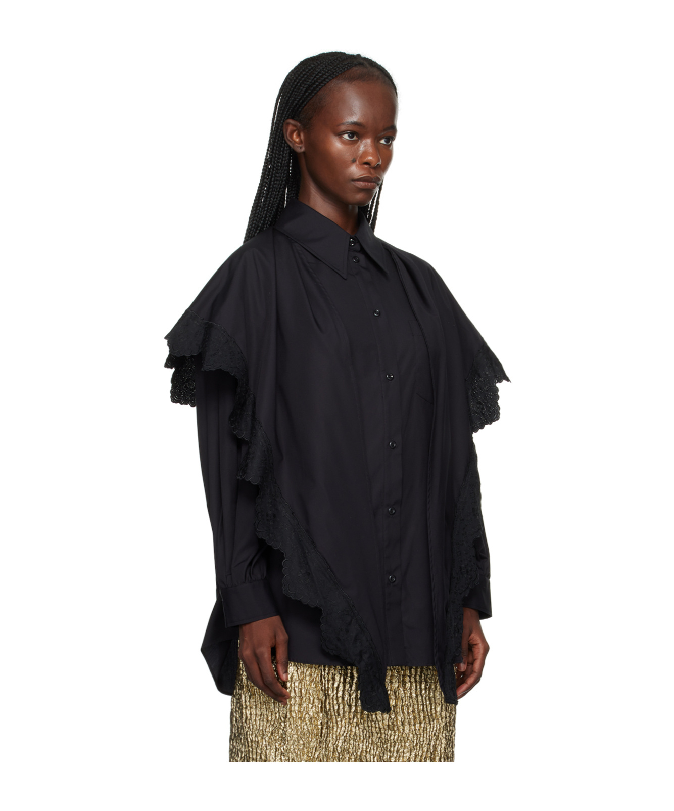 Simone Rocha Black Pointed Collar Shirt In Black
