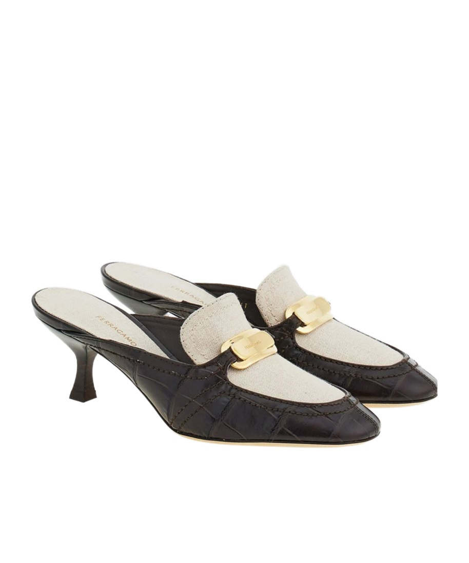Ferragamo Elodye Kitten Heel Mules In Black